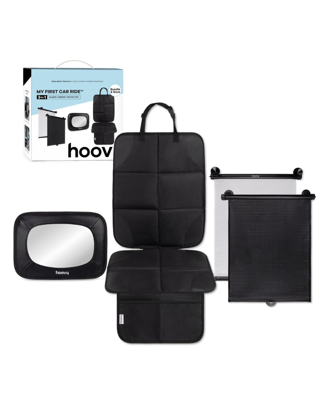 3-in-1 Baby Car Essentials Bundle, Sun Shades, Rear-Facing Mirror, and Seat Protector S470
