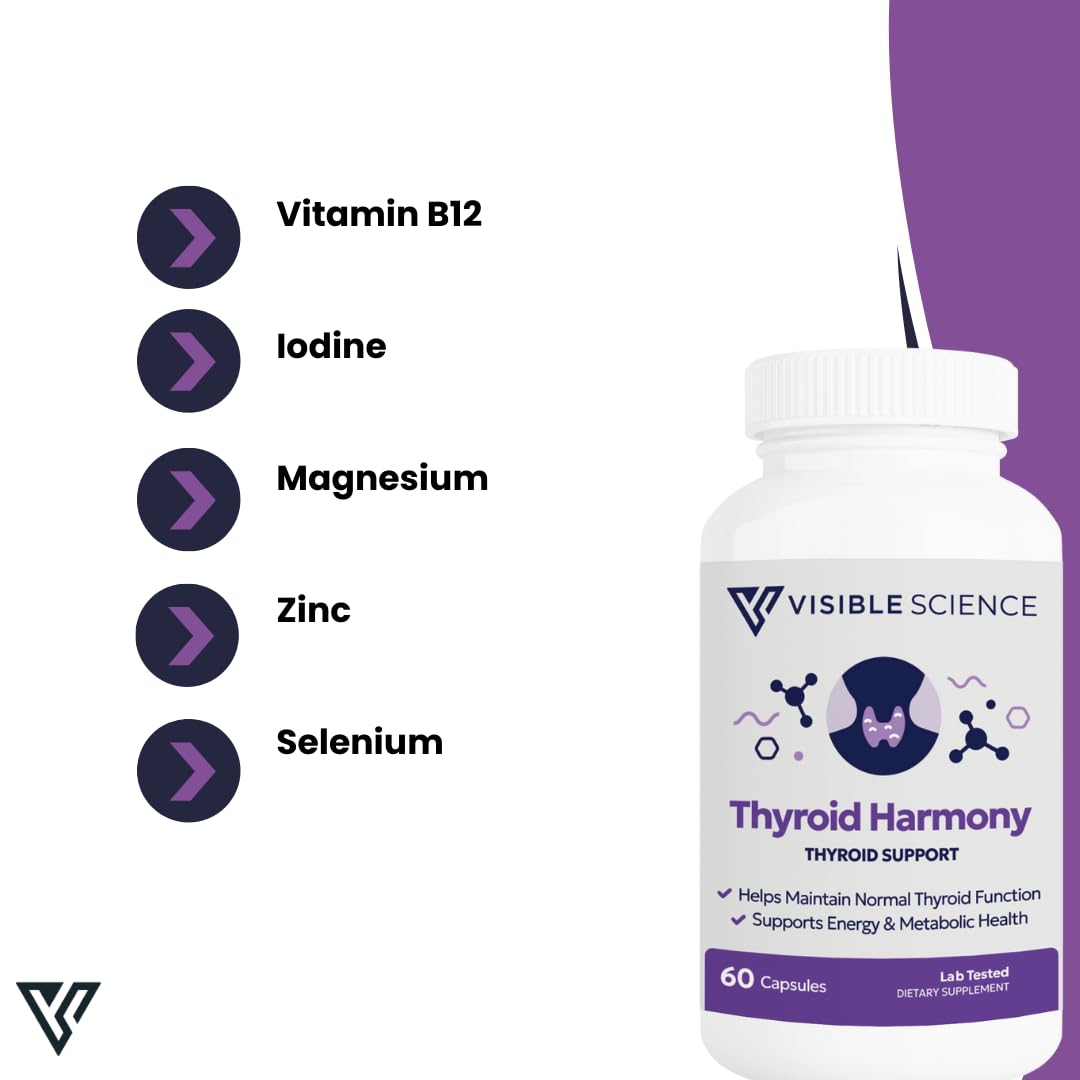 Thyroid Support Supplement with Iodine Selenium Ashwagandha B12 Zinc 60 Capsules E2676