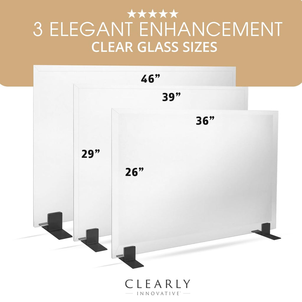 Tempered Glass Fireplace Screen, 33" x 46", Black Base D809849