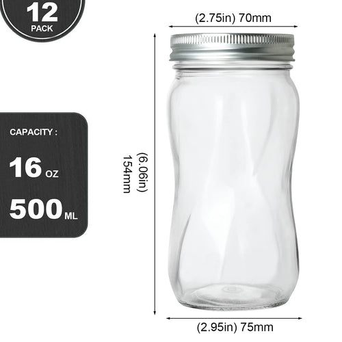 16oz Regular Mouth Mason Jars 12 Pack with Lids & Bands E9513