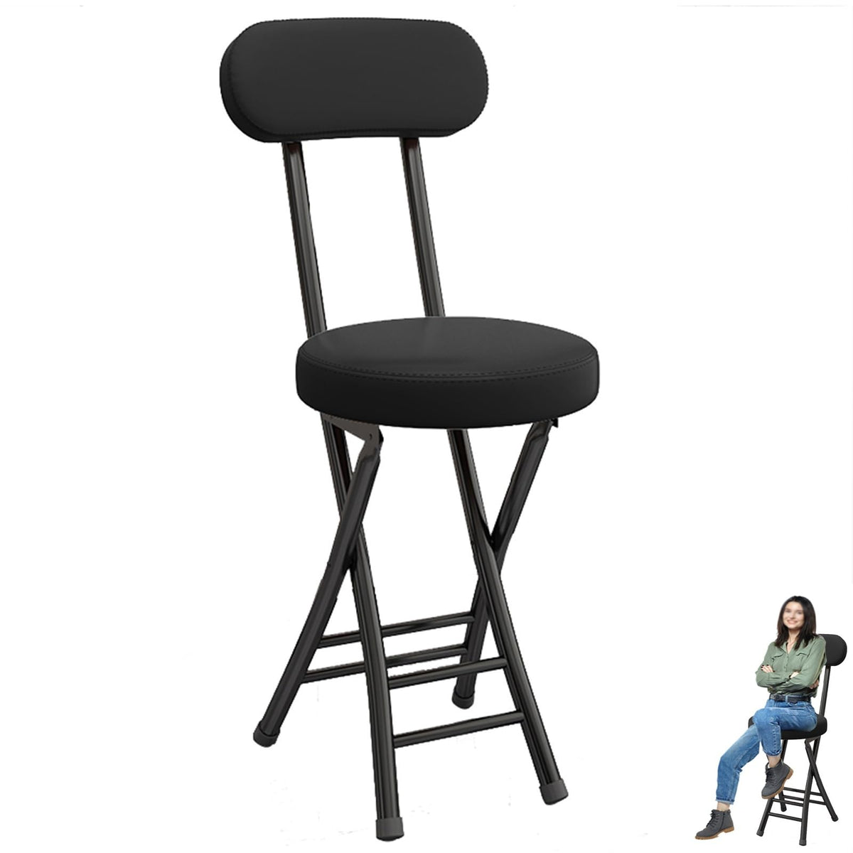 Black 18 inch Folding Stool O398249