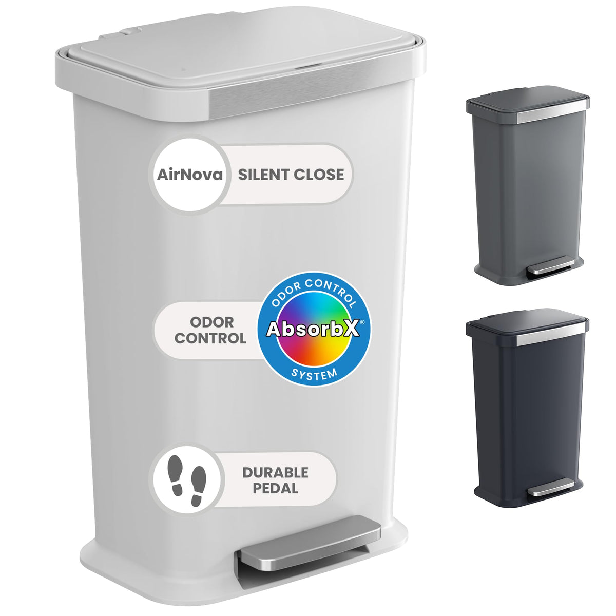 13.2 Gal Step Pedal Kitchen Trash Can with Odor Filter, White Plastic P55217