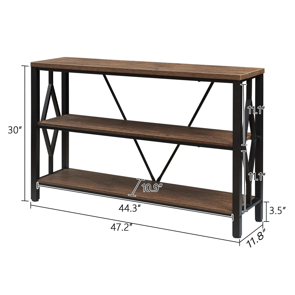 Brown 47 Inch Sofa Console Table with 3 Tier Bookshelf G80464