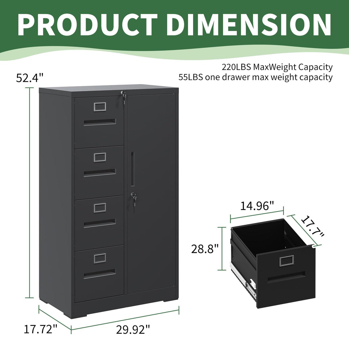 4 Drawer Black Vertical File Cabinet with Lock C667253