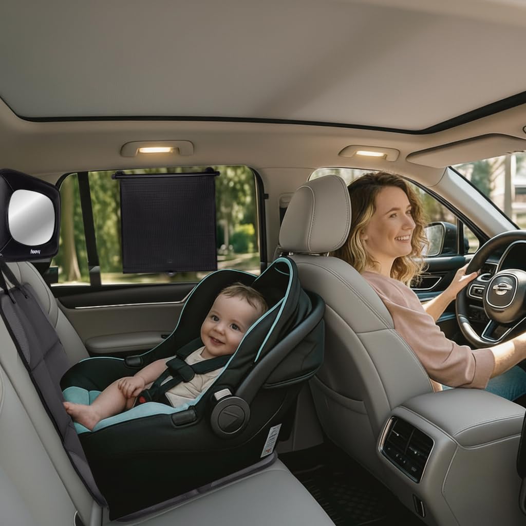 3-in-1 Baby Car Essentials Bundle, Sun Shades, Rear-Facing Mirror, and Seat Protector S470
