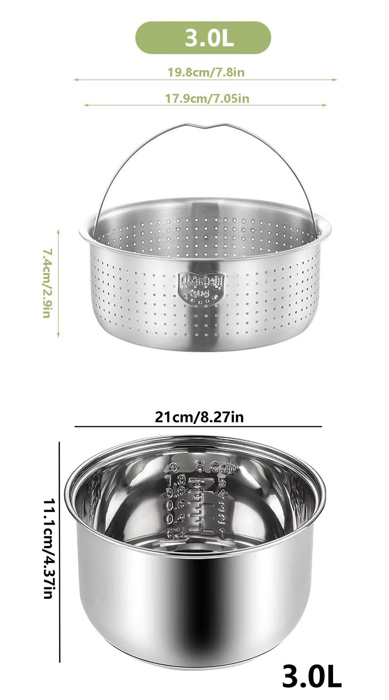 Stainless Steel Rice Cooker Inner Pot with Steamer Basket 3.0L R300343