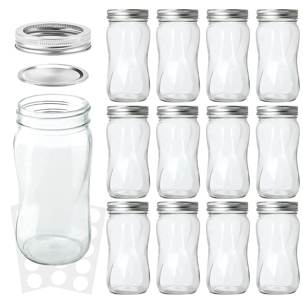 16oz Regular Mouth Mason Jars 12 Pack with Lids & Bands E9513