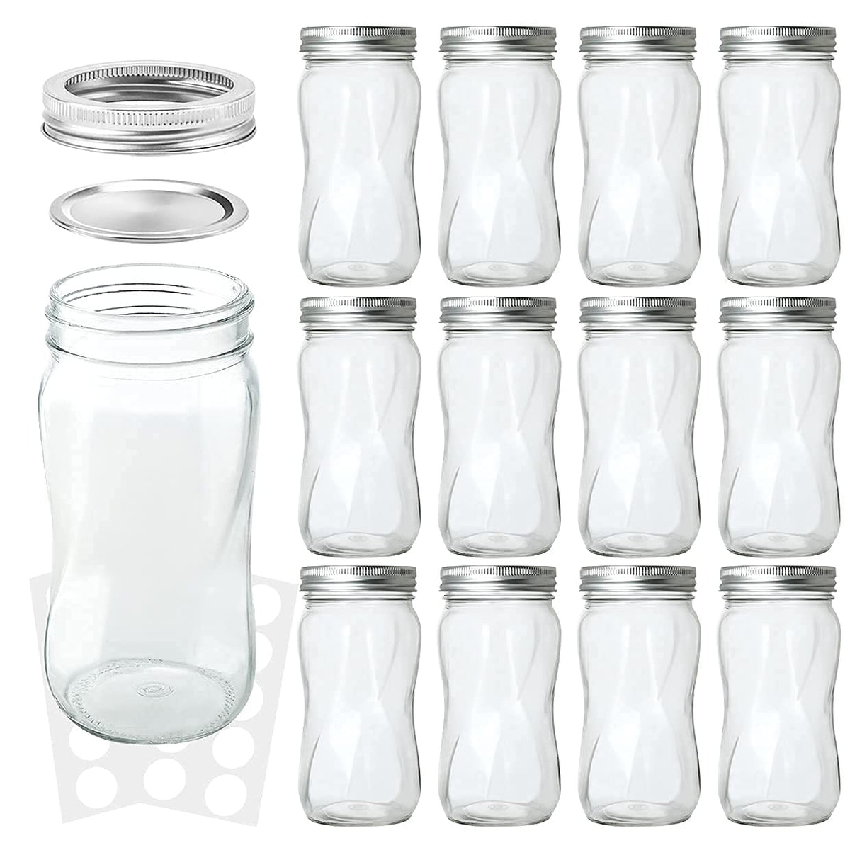 16oz Regular Mouth Mason Jars 12 Pack with Lids & Bands E9513
