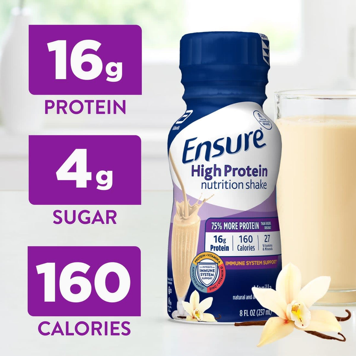 Vanilla Nutrition Shake with Fiber, 16g Protein, 8 fl oz, 24 Pack I4654