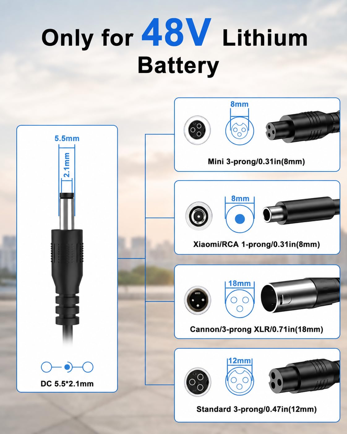 54.6V 2A Electric Scooter Charger 5 Connectors 8.2ft P969022
