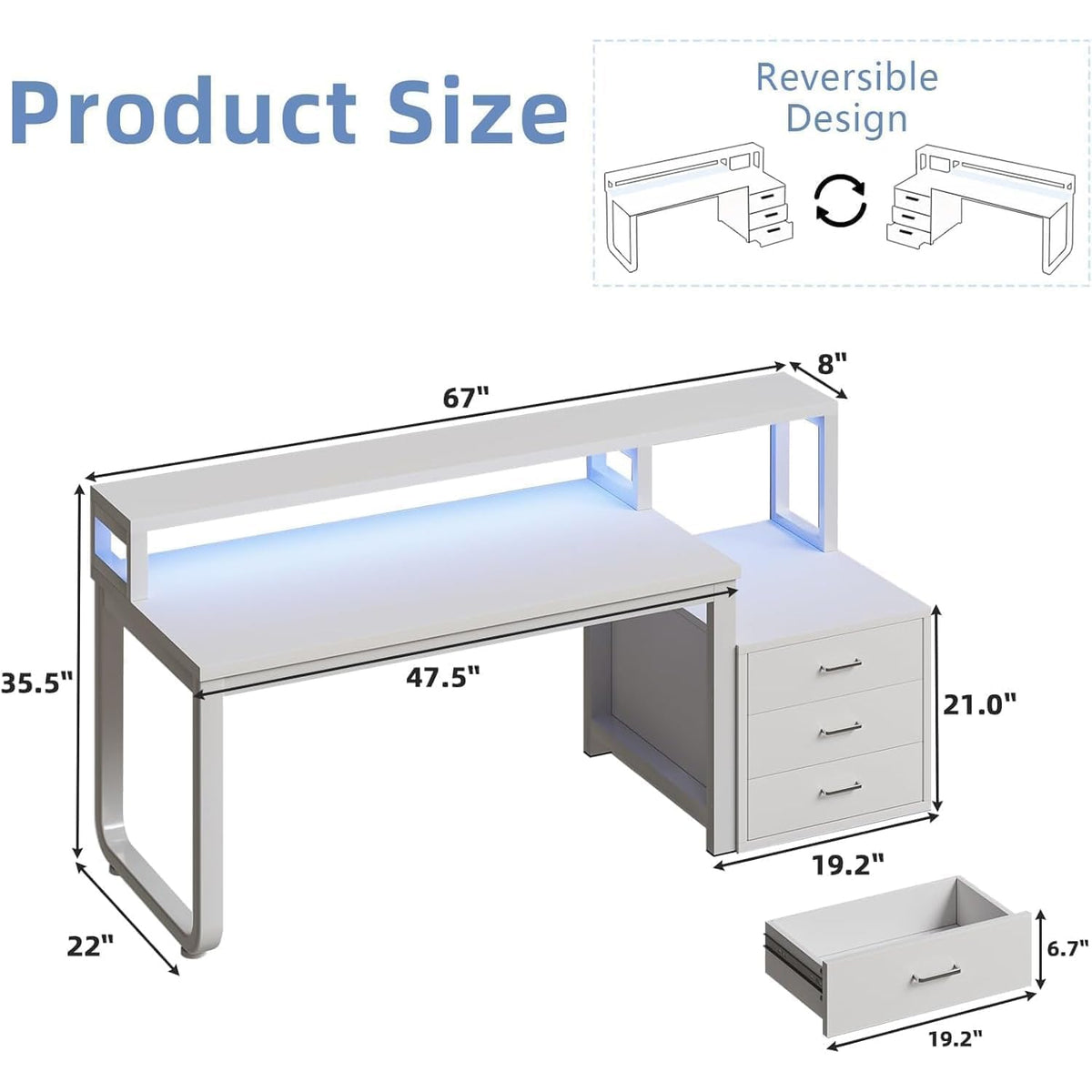 White Office Desk with 3 Drawers H674607