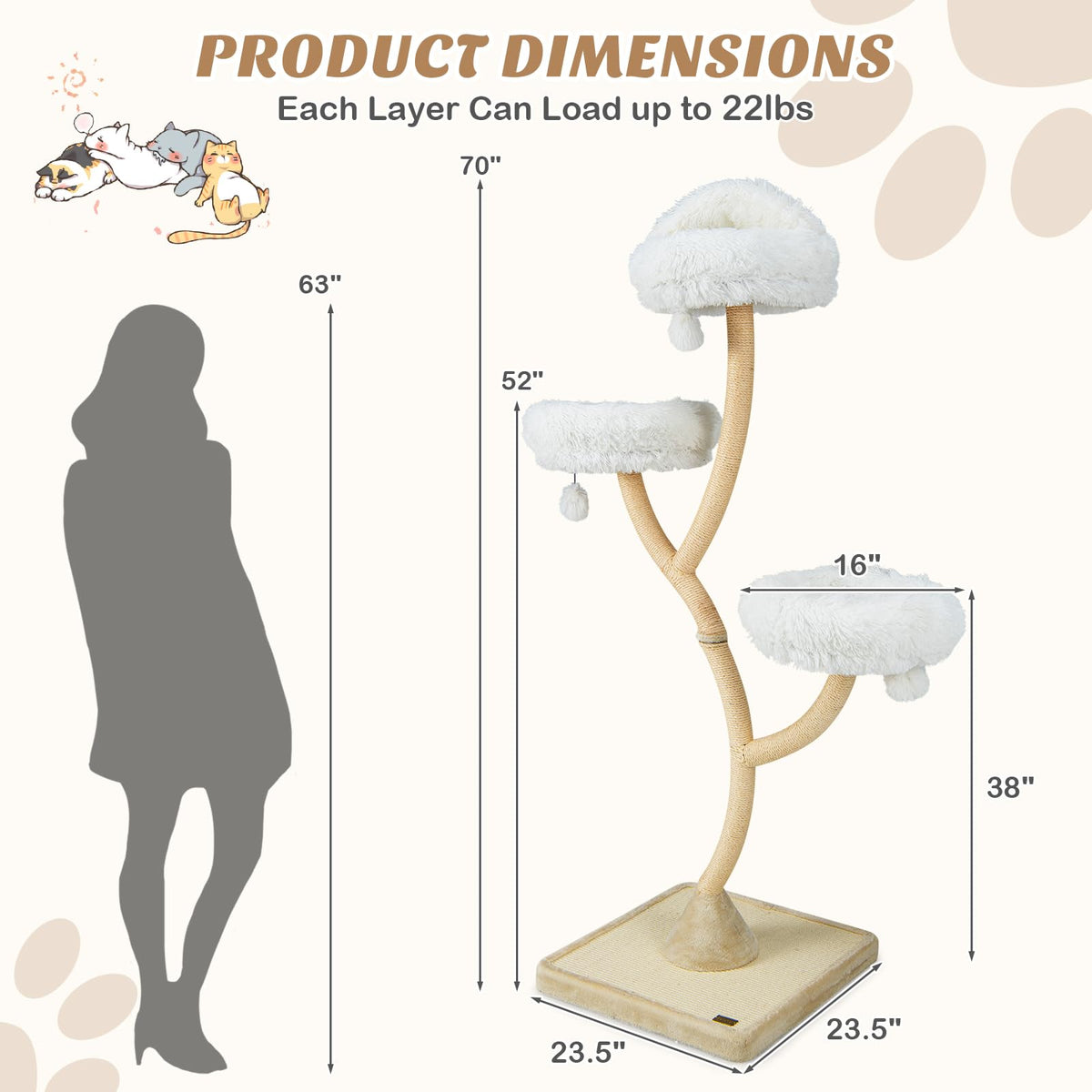 70 Inch Multi-Level Cat Tree with Perches and Scratching Posts J464