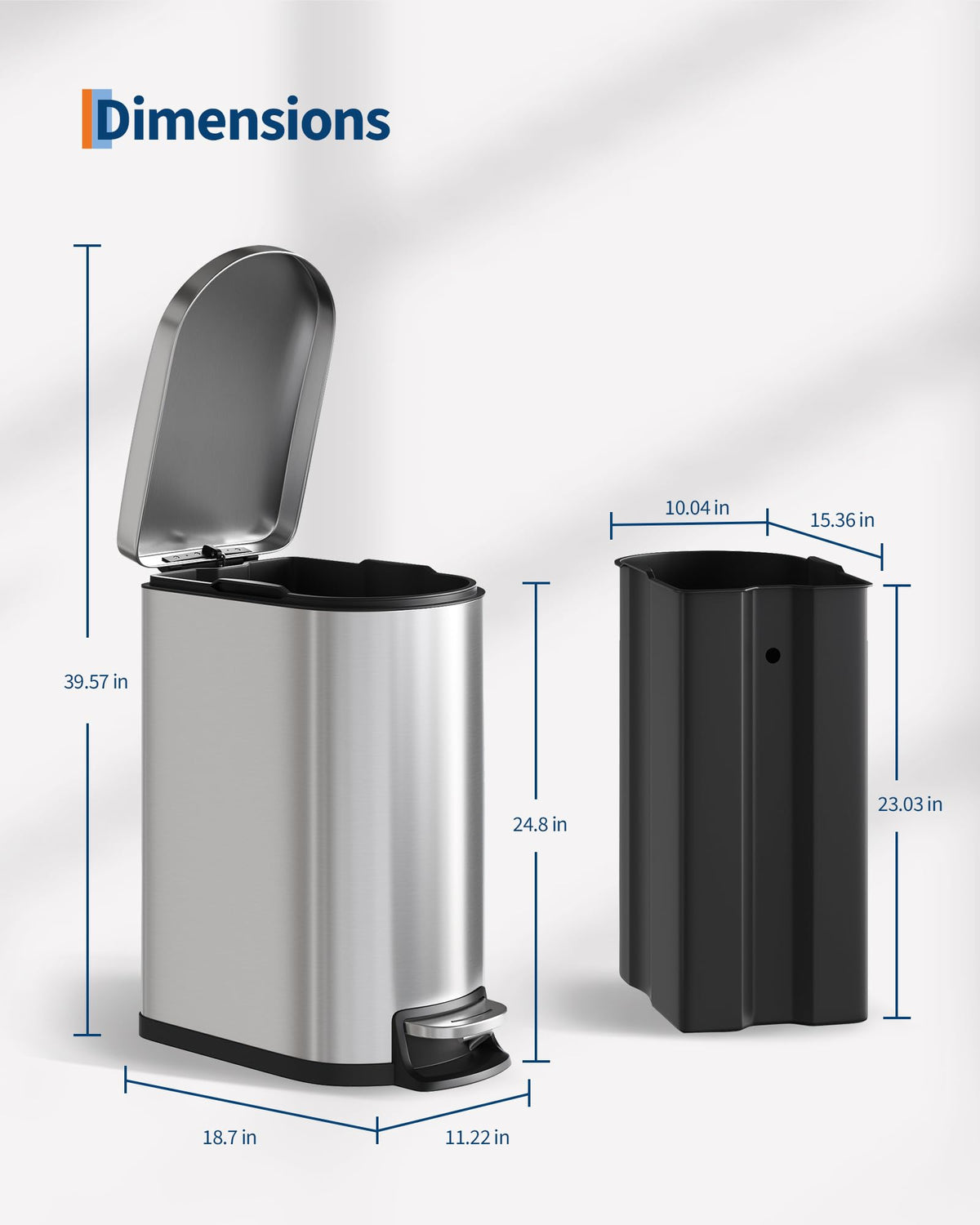 50 L Stainless Steel Kitchen Trash Can with Lid A3960