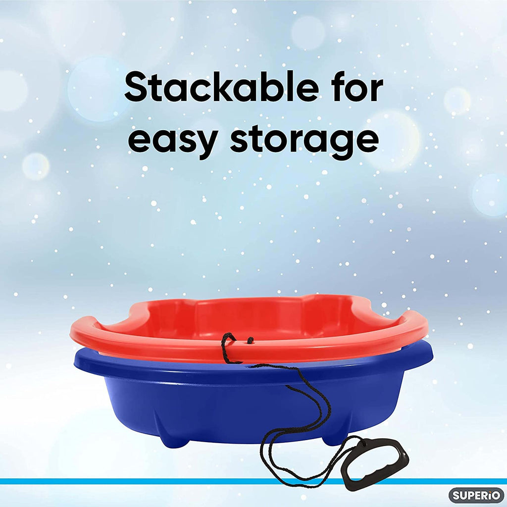3 Pack Plastic Toboggan Snow Sled with Pull Ropes and Handles V1939
