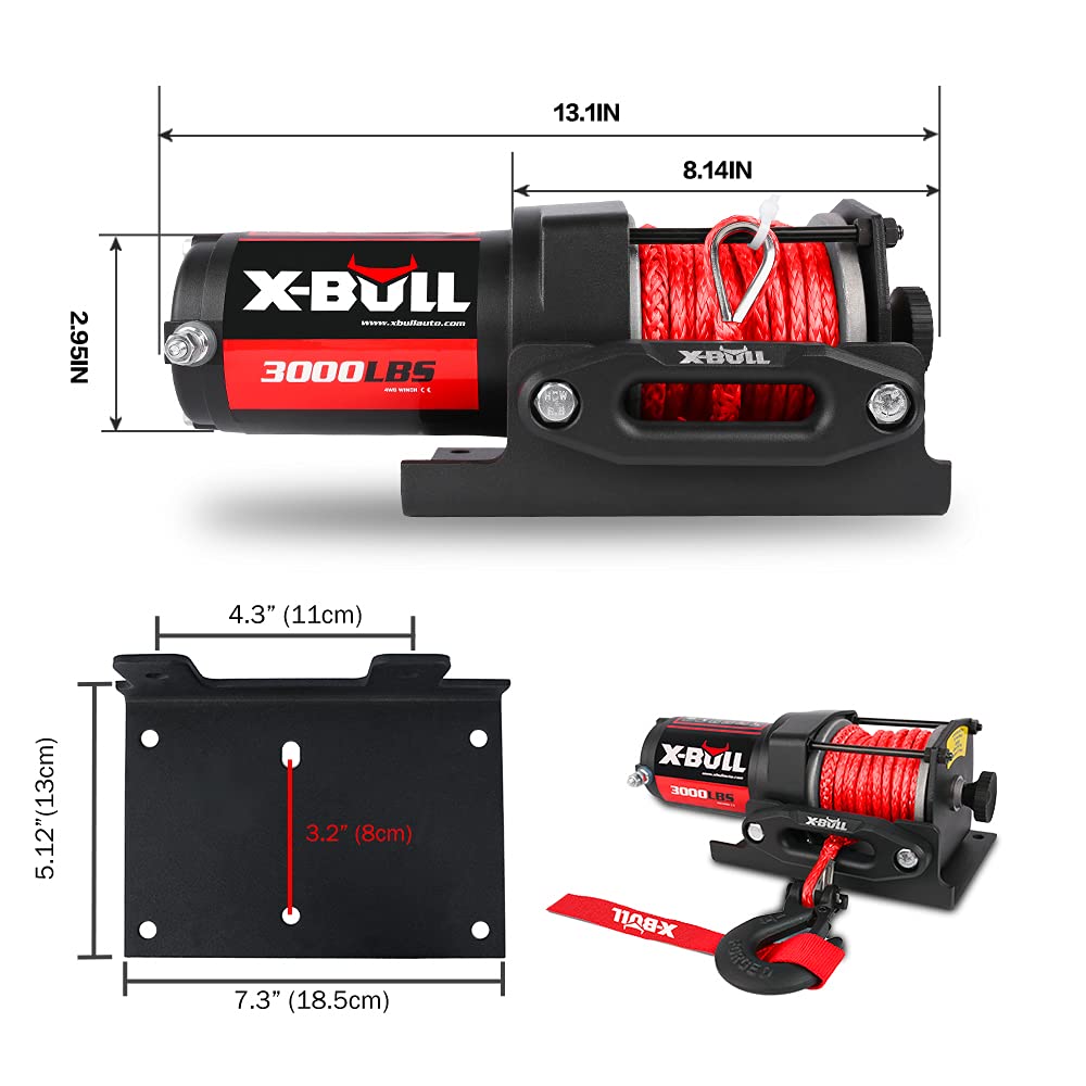 12V 3000LBS Synthetic Rope Electric Winch with Mounting Bracket H191951