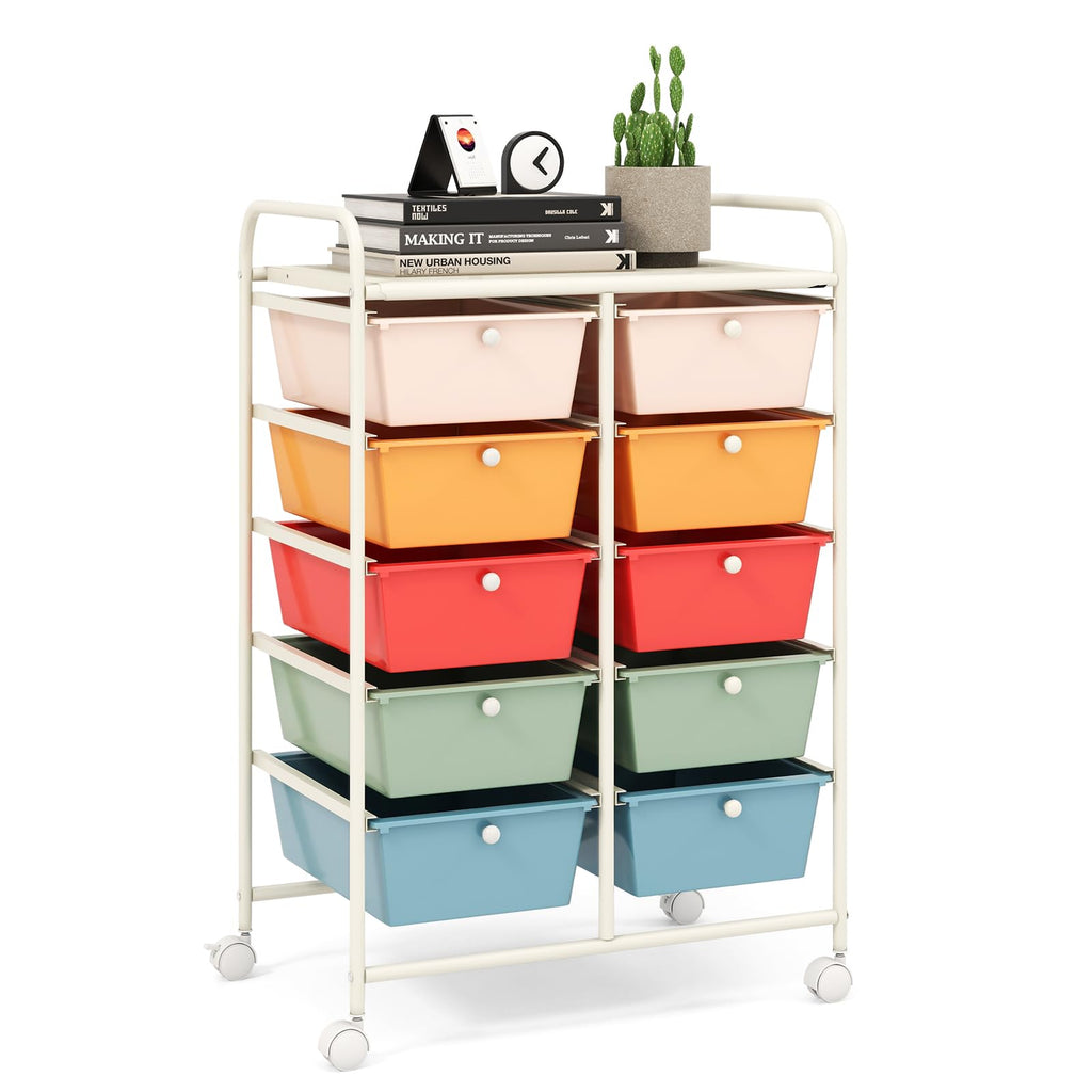 10 Drawer Rolling Storage Cart with Metal Frame F744