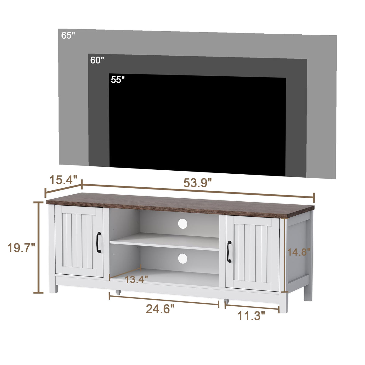 54" TV Stand with Storage Cabinet and Open Shelves F404451