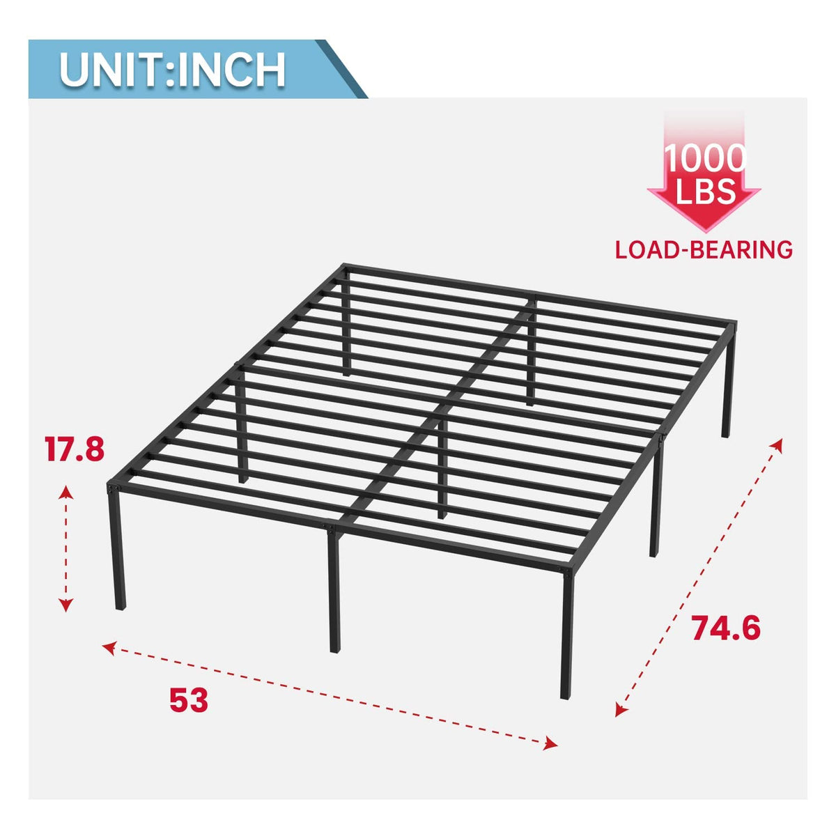 18 Inch Black Metal Full Size Platform Bed Frame with Storage Y896591