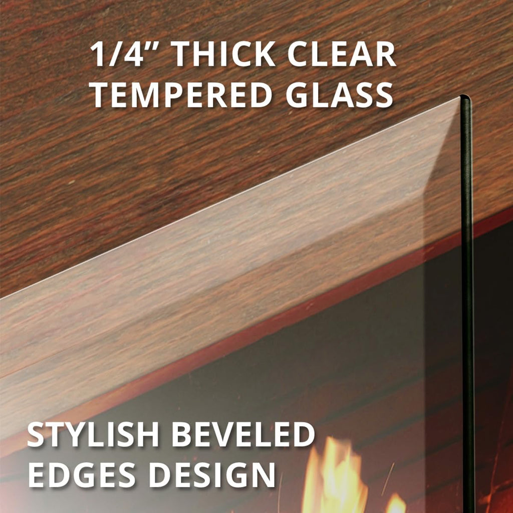 Tempered Glass Fireplace Screen, 33" x 46", Black Base D809849