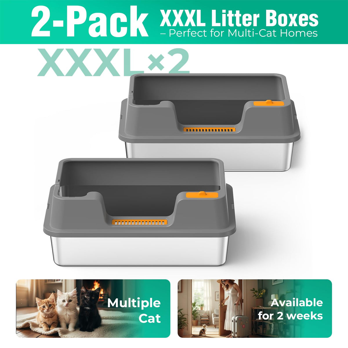 Extra Large Stainless Steel Litter Box with High Sides Q627474
