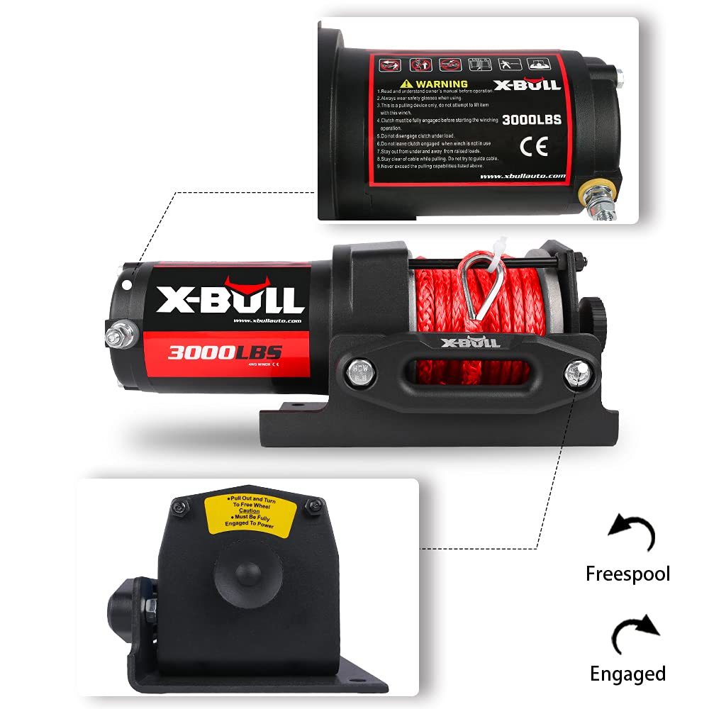12V 3000LBS Synthetic Rope Electric Winch with Mounting Bracket H191951