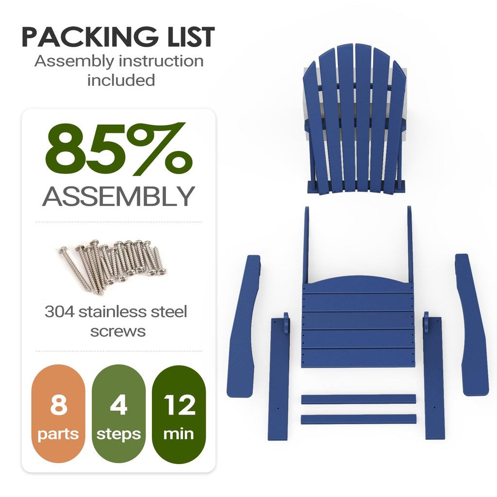 HDPE All-Weather Adirondack Chair 380 lbs Capacity Dark Blue U642