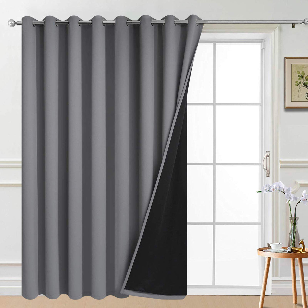Grey 100% Blackout Patio Door Curtain Panel W100 x L84 R7550