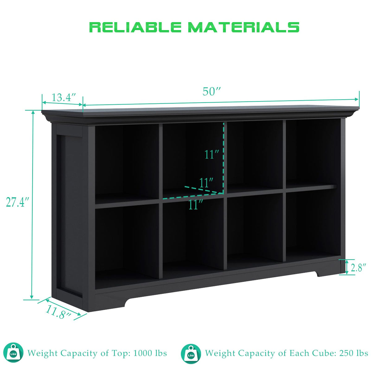 Black 8-Cube Open Bookcase with 2-Tier Low Cabinet G75613