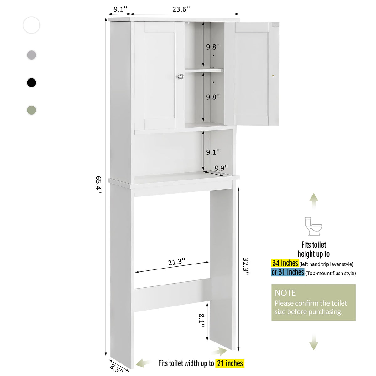 Over the Toilet Storage Cabinet, White G434