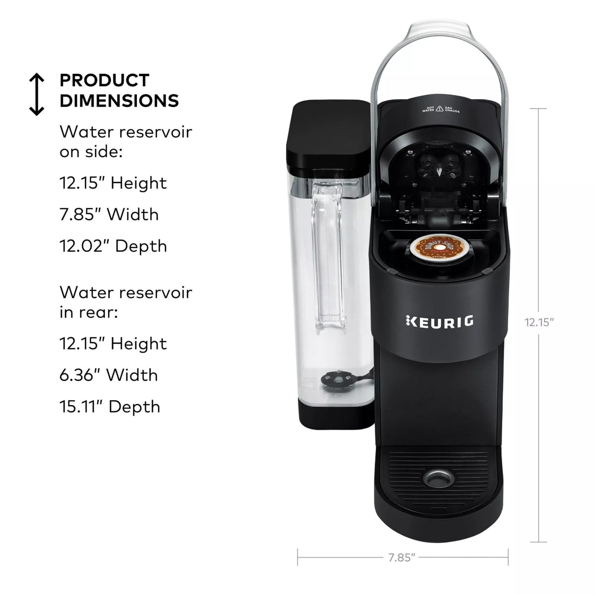 Single Serve K-Cup Pod Coffee Maker, 4 Brew Sizes, 66oz Removable Reservoir, Black Y478