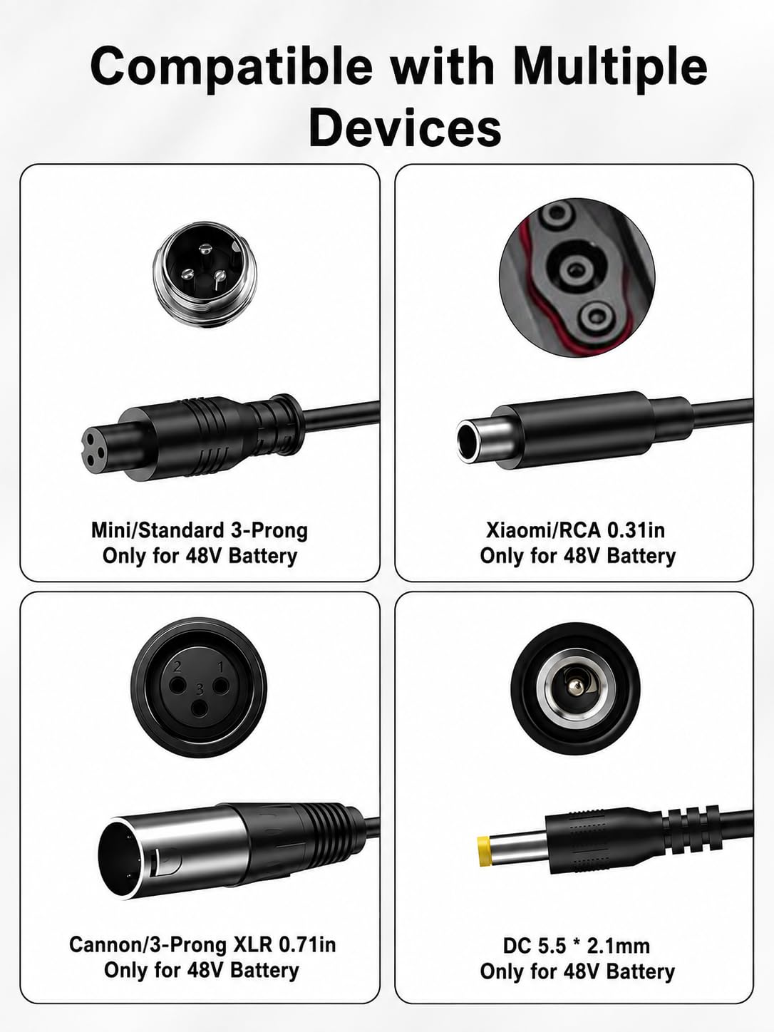 54.6V 2A Electric Scooter Charger 5 Connectors 8.2ft P969022