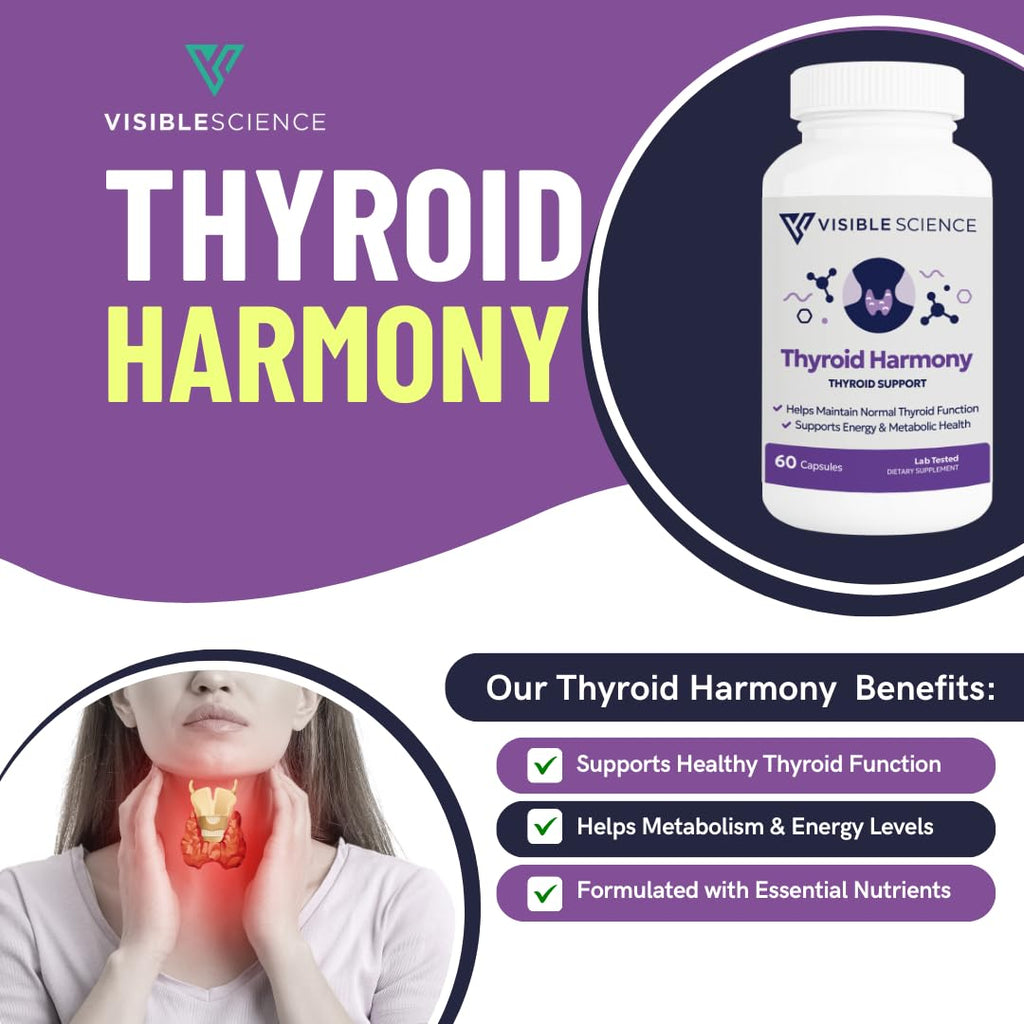 Thyroid Support Supplement with Iodine Selenium Ashwagandha B12 Zinc 60 Capsules E2676