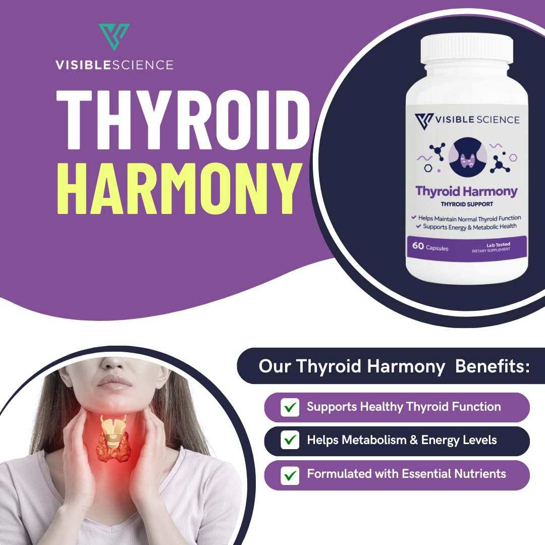 Thyroid Support Supplement with Iodine Selenium Ashwagandha B12 Zinc 60 Capsules E2676