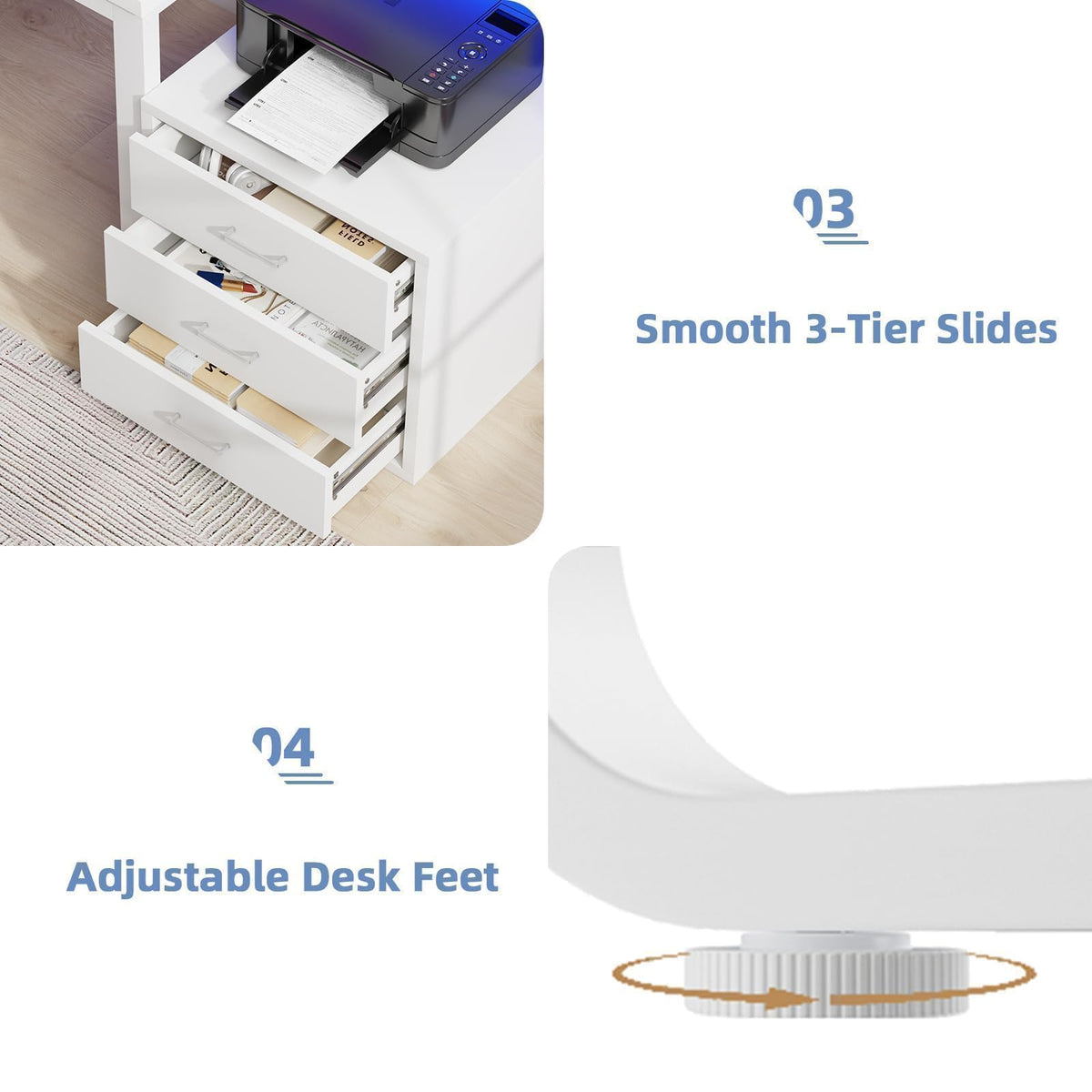 White Office Desk with 3 Drawers H674607