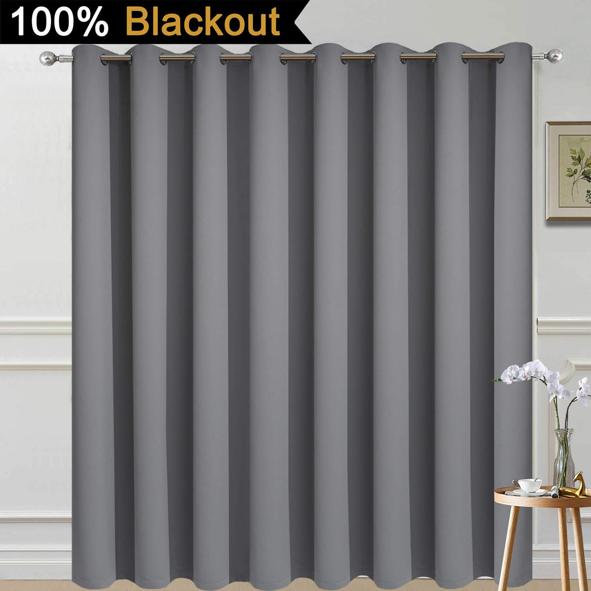 Grey 100% Blackout Patio Door Curtain Panel W100 x L84 R7550