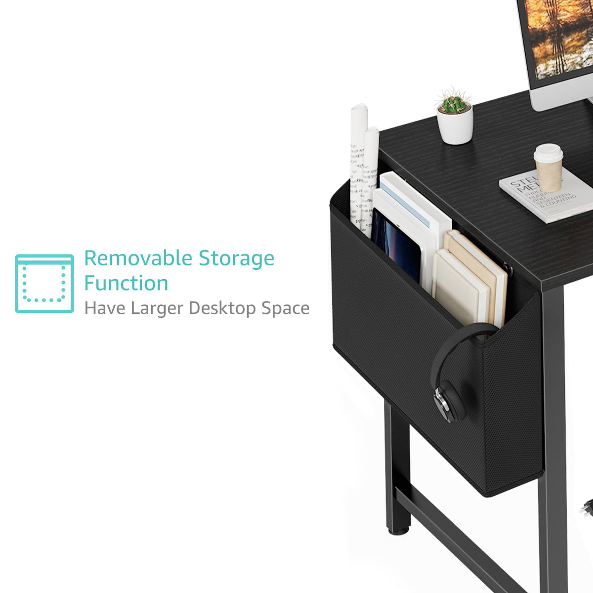 Black 40 Inch L Shaped Corner Computer Desk with Power Outlet Q90728