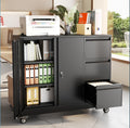 47" H 3 Drawer Black Rolling Metal File Cabinet with Adjustable Shelf & Wheels F169281