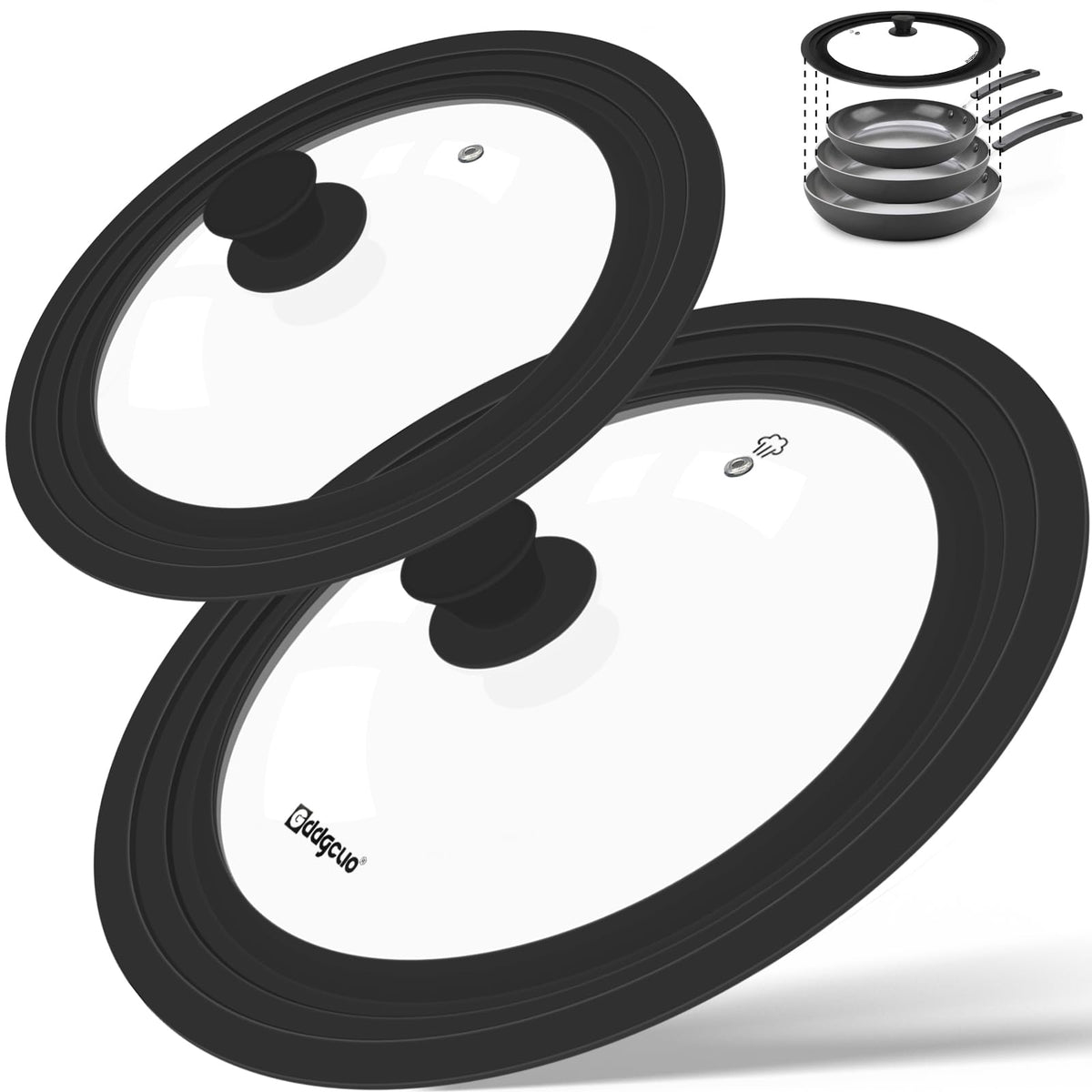 2 Pcs Universal Silicone Tempered Glass Pan Lids Dishwasher Safe Z944
