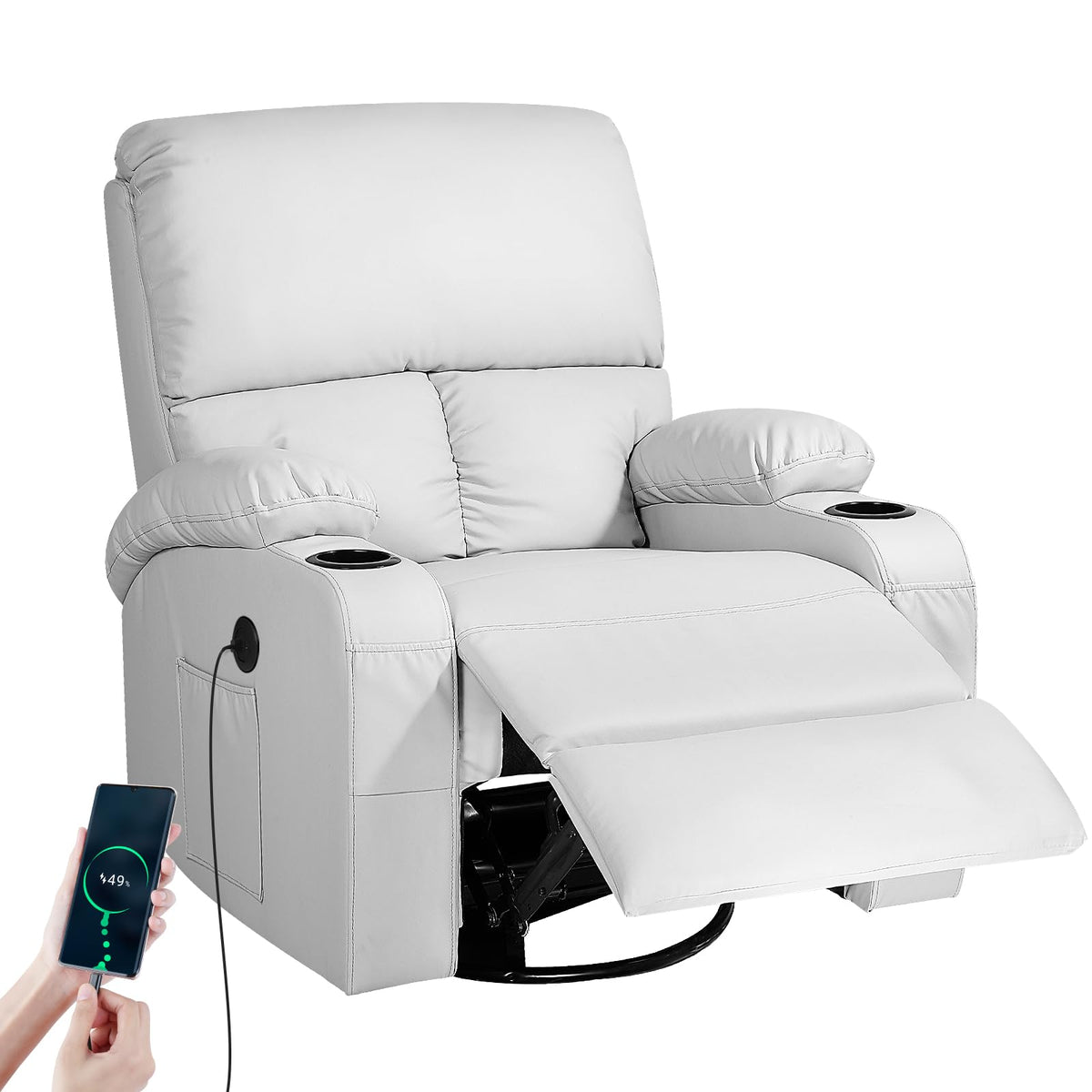 Light Grey Faux Leather Rocking Recliner Chair with Massage and Heat W915875