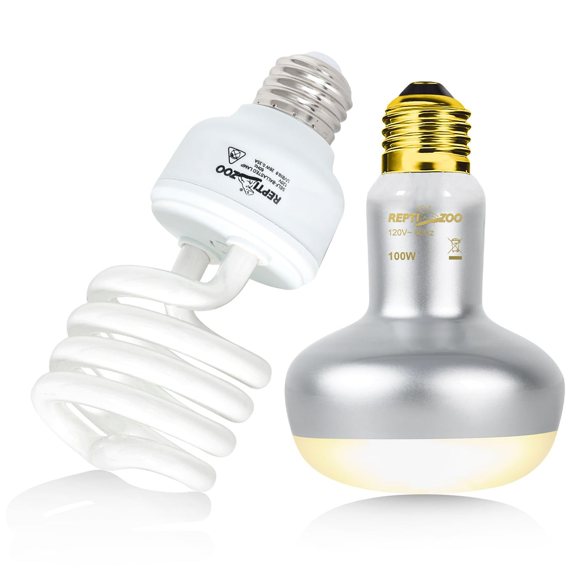 Reptile Heat Lamp Combo Pack with Dual Light Fixture, 100W Basking Spot Light & 26W UVA UVB Bulb N24154