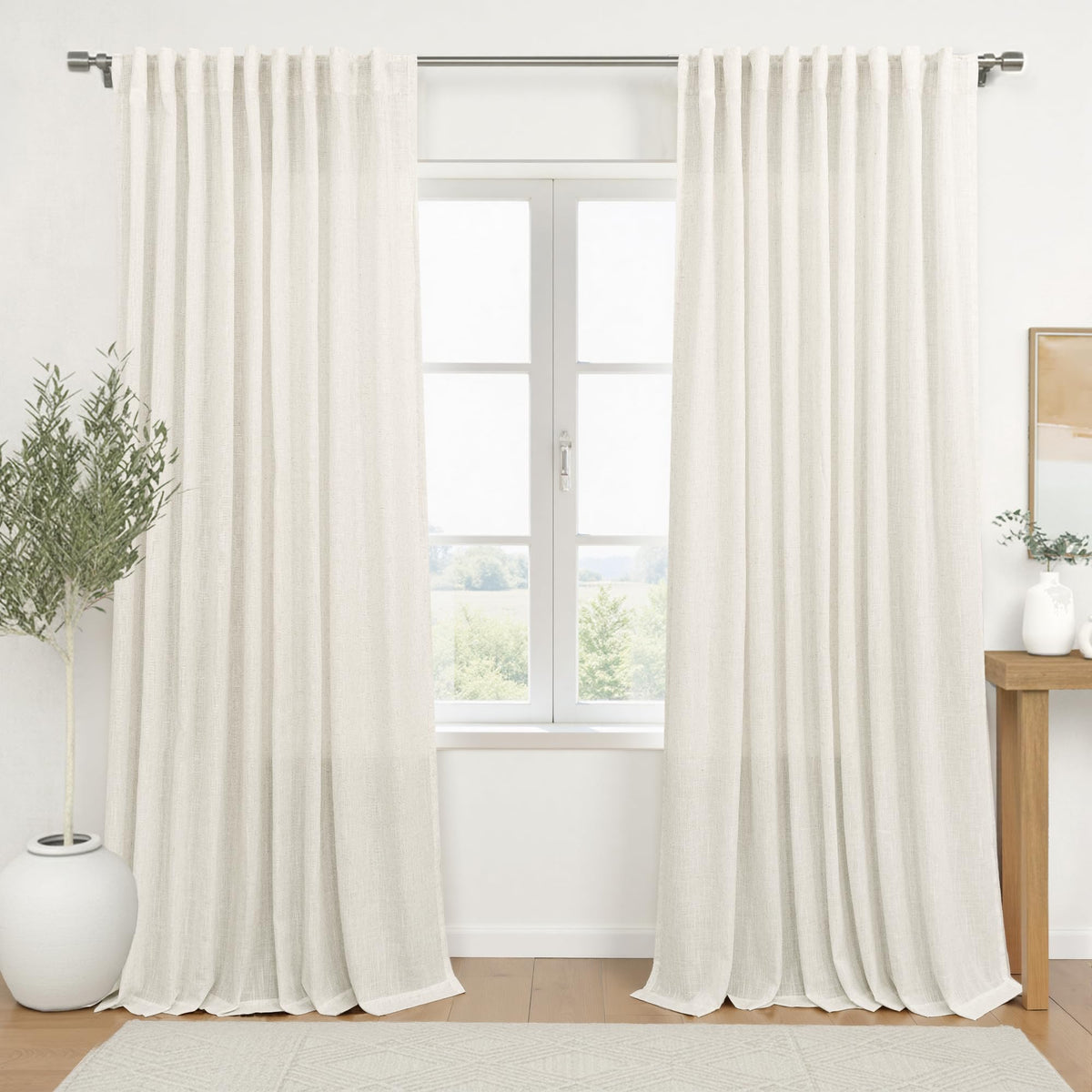 72 Inch Wide Linen Sheer Curtains, 84 Inch Long, 2 Panels Set F362765