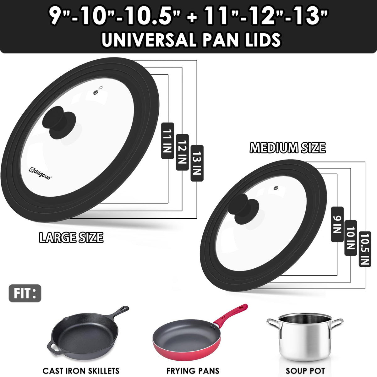 2 Pcs Universal Silicone Tempered Glass Pan Lids Dishwasher Safe Z944