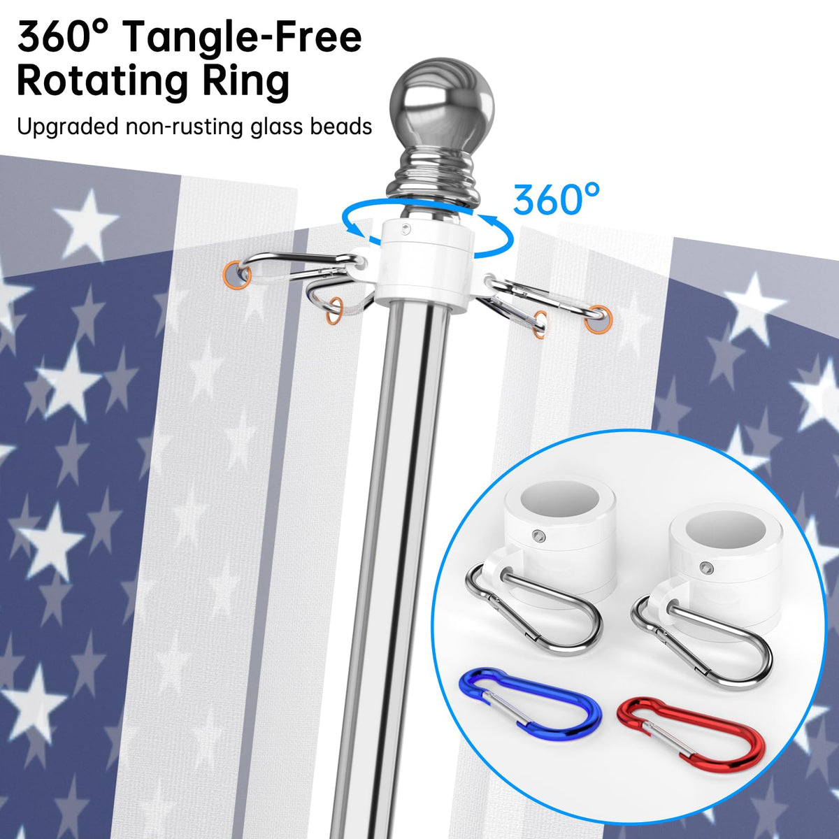 6 FT Stainless Steel Tangle Free Flag Pole Kit H7235