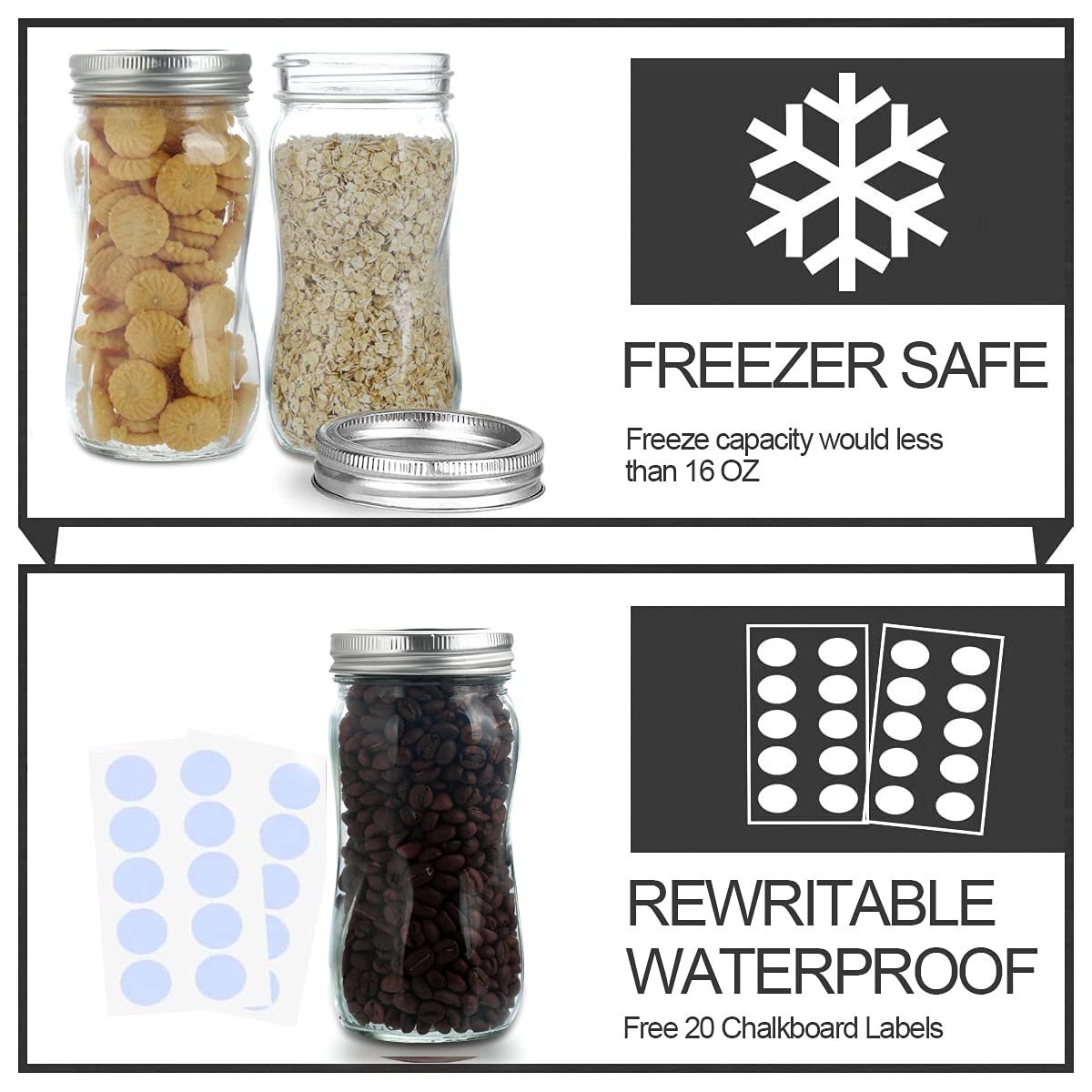 16oz Regular Mouth Mason Jars 12 Pack with Lids & Bands E9513
