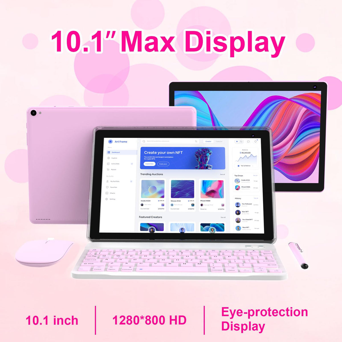 Android 15 Tablet 10 inch, 2 in 1 Tablet with Keyboard Case Mouse Stylus, 8GB RAM 32GB ROM, Quad Core, 1280x800 HD Screen, 6000mAh V5972