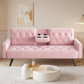 Pink Velvet Futon Couch Bed with Cup Holder H89371