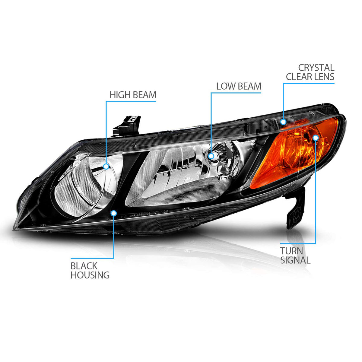 Black Replacement Halogen Headlights Set A26912