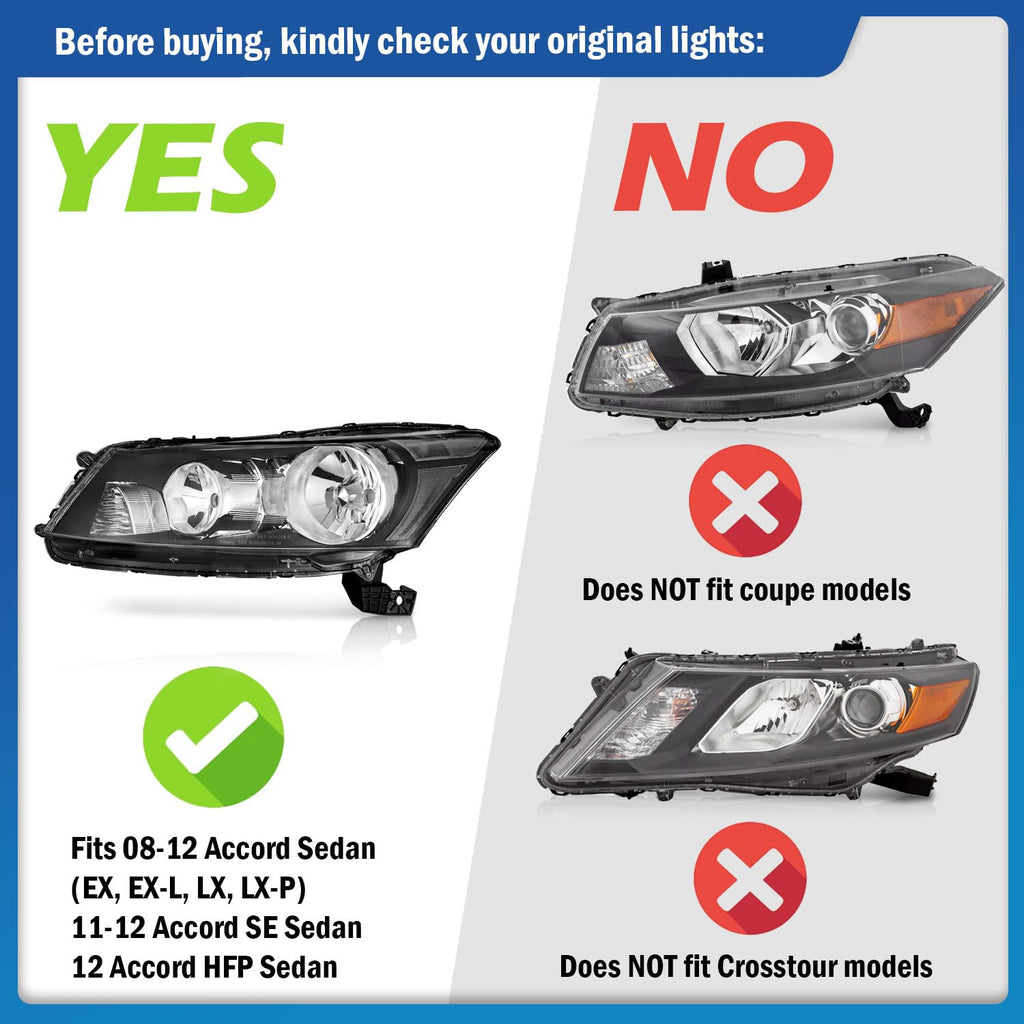 Headlights Assembly for 2008-2012 Honda Accord 4Dr Chrome Housing G879