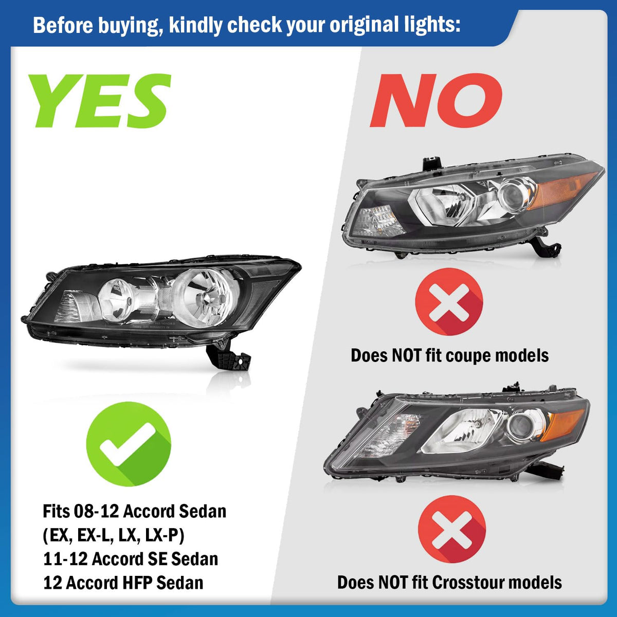 Headlights Assembly for 2008-2012 Honda Accord 4Dr Chrome Housing G879
