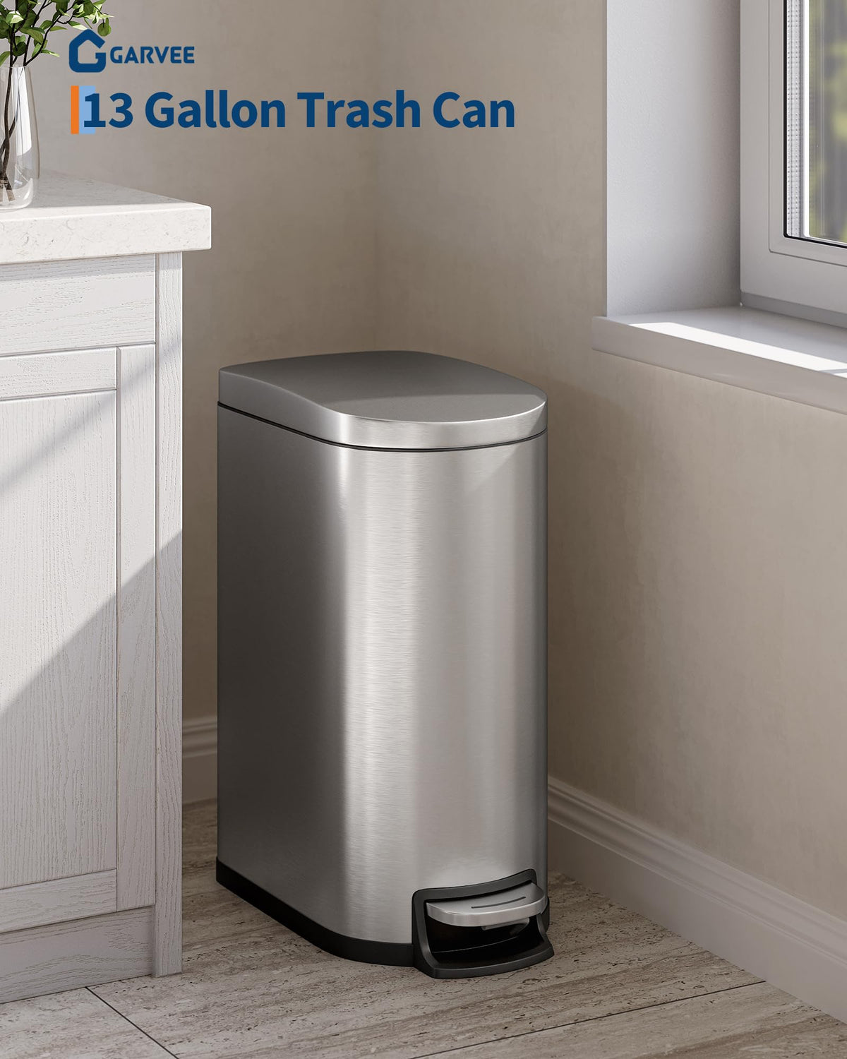 50 L Stainless Steel Kitchen Trash Can with Lid A3960